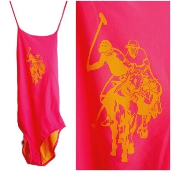 U.S. POLO Assn. - NEW One Piece Swimsuit Pink & Orange Sz XL - Picture 1 of 12